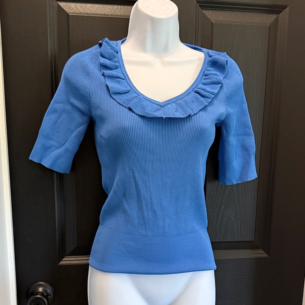 INC International Concepts Blue Ruffled Blouse